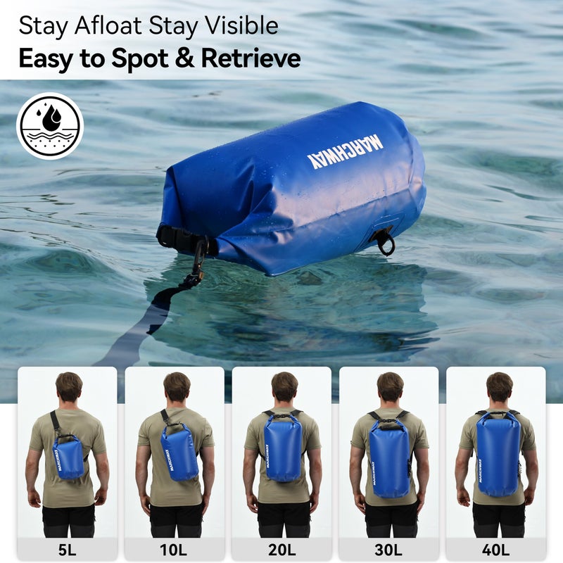 MARCHWAY Floating Waterproof Dry Bag Backpack 5L/10L/20L/30L/40L, Roll Top Sack Keeps Gear Dry for Kayaking, Rafting, Boating, Swimming, Camping, Hiking, Beach, Fishing (Dark Blue, 5L) - Image 5